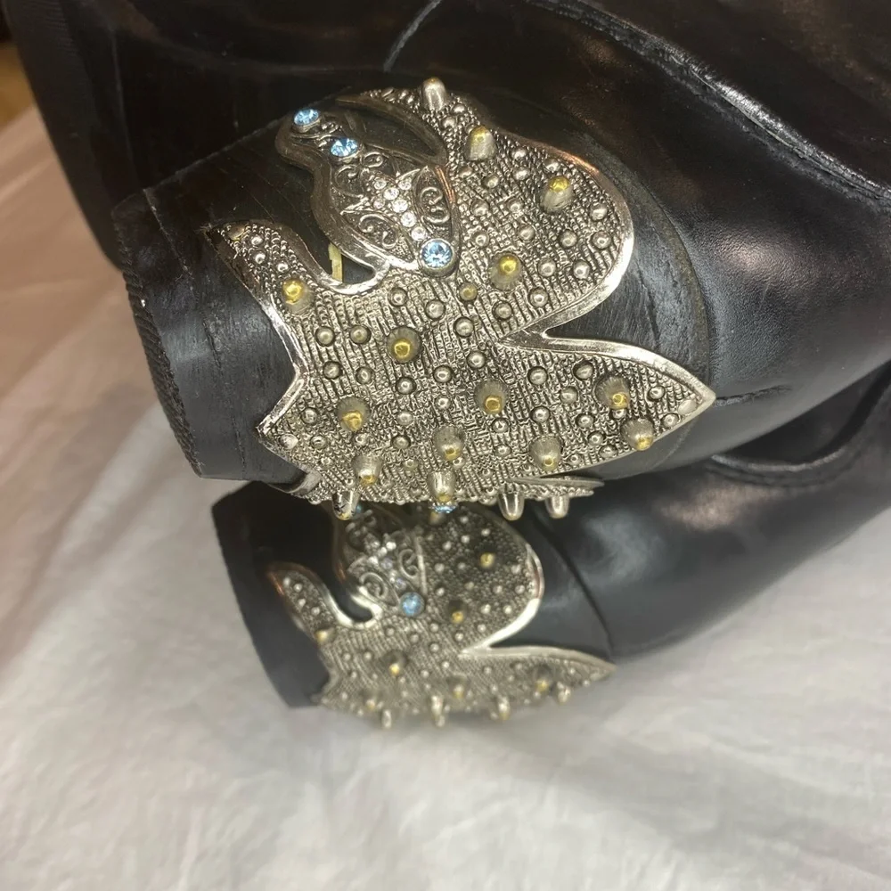 Giuseppe Zanotti Mid Calf Black Leather Cowboy Western Boots Embellished… - Picture 5 of 7
